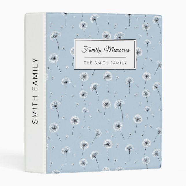 Minimalist Dandelion Seed Pattern Blue (2) Mini Binder (Front/Spine)