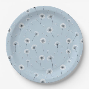 Minimalist Dandelion Seed Pattern Blue (2) Paper Plates