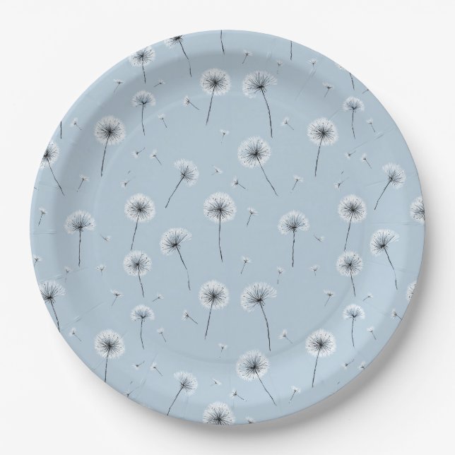 Minimalist Dandelion Seed Pattern Blue (2) Paper Plates (Front)