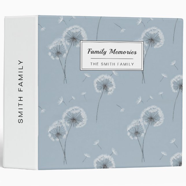 Minimalist Dandelion Seed Pattern Blue (3) 3 Ring Binder (Front/Spine)
