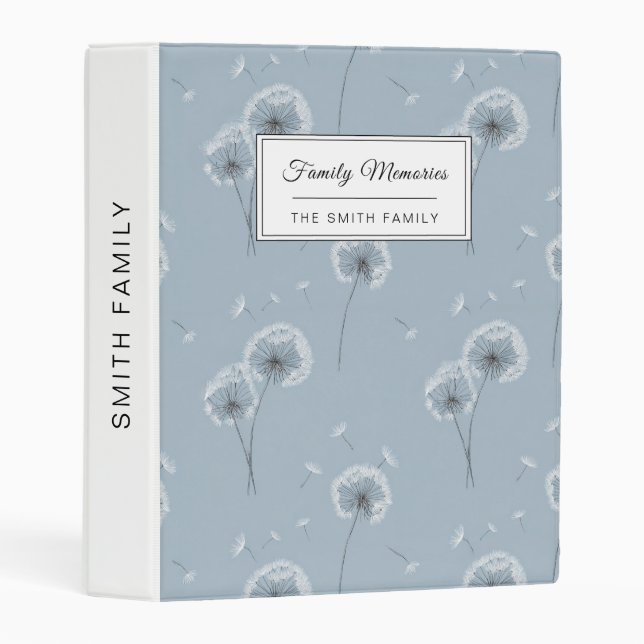 Minimalist Dandelion Seed Pattern Blue (3) Mini Binder (Front/Spine)