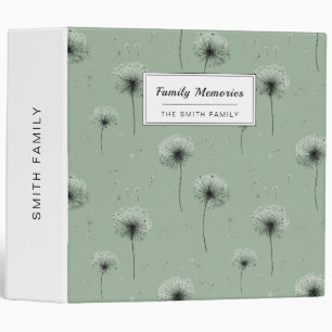Minimalist Dandelion Seed Pattern Green 3 Ring Binder