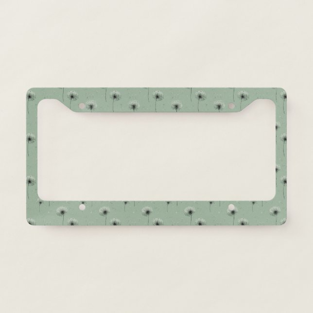 Minimalist Dandelion Seed Pattern Green License Plate Frame (Front)