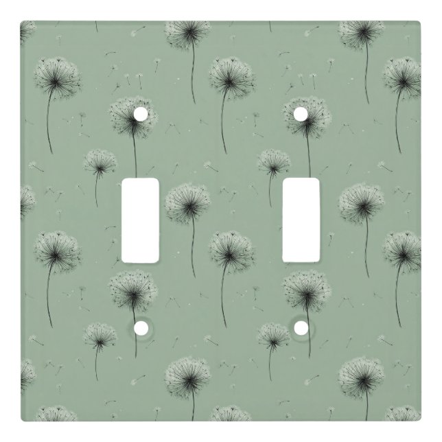 Minimalist Dandelion Seed Pattern Green Light Switch Cover (Front)