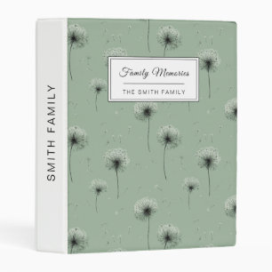 Minimalist Dandelion Seed Pattern Green Mini Binder
