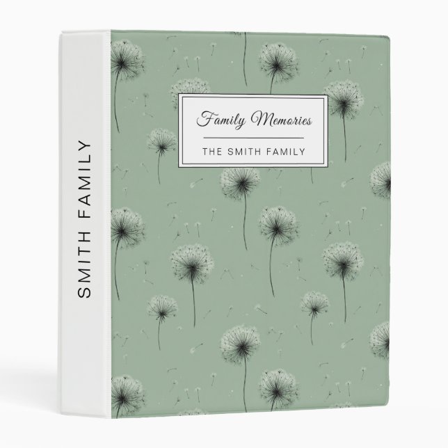 Minimalist Dandelion Seed Pattern Green Mini Binder (Front/Spine)