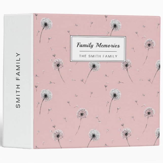 Minimalist Dandelion Seed Pattern Pink (1) 3 Ring Binder (Front/Spine)