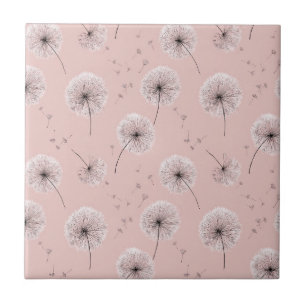 Minimalist Dandelion Seed Pattern Pink (1) Ceramic Tile