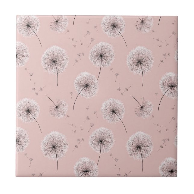 Minimalist Dandelion Seed Pattern Pink (1) Ceramic Tile (Front)