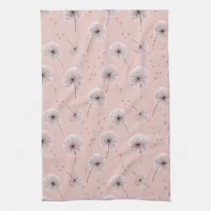 Minimalist Dandelion Seed Pattern Pink (1) Kitchen Towel