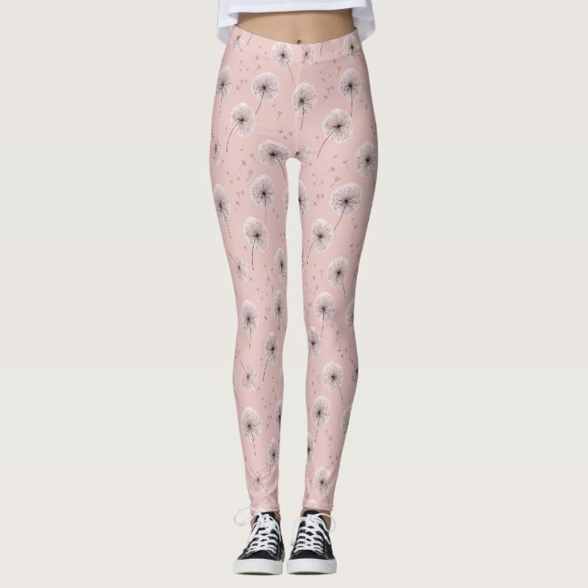 Minimalist Dandelion Seed Pattern Pink (1) Leggings (Front)
