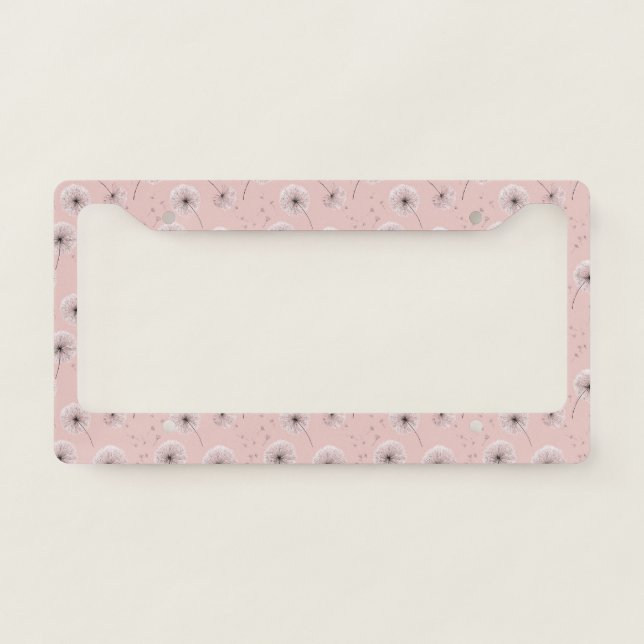 Minimalist Dandelion Seed Pattern Pink (1) License Plate Frame (Front)