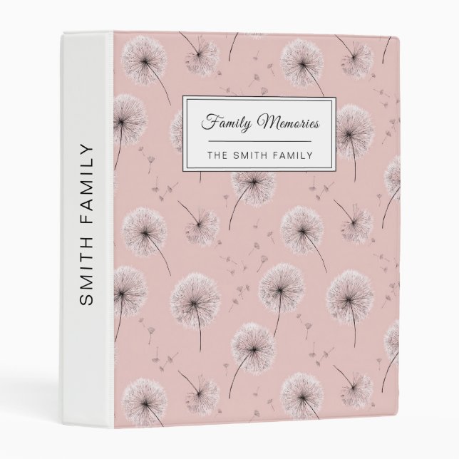 Minimalist Dandelion Seed Pattern Pink (1) Mini Binder (Front/Spine)