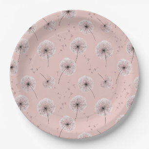 Minimalist Dandelion Seed Pattern Pink (1) Paper Plates