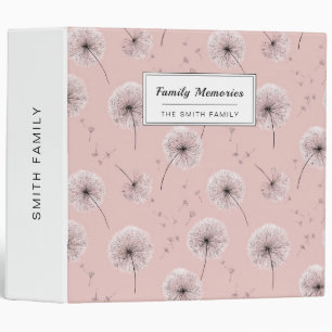 Minimalist Dandelion Seed Pattern Pink (2) 3 Ring Binder