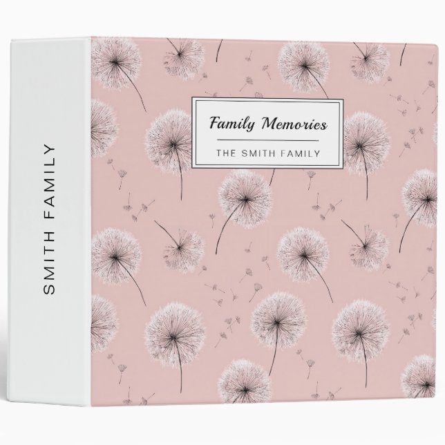 Minimalist Dandelion Seed Pattern Pink (2) 3 Ring Binder (Front/Spine)