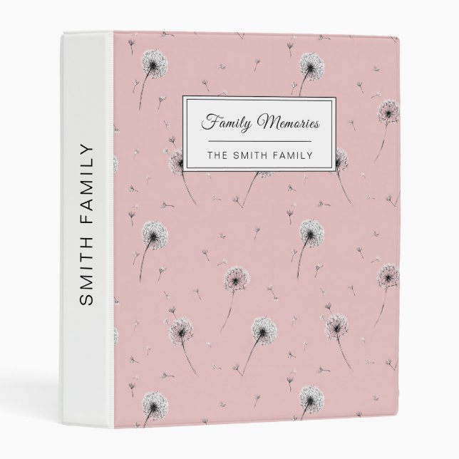 Minimalist Dandelion Seed Pattern Pink (2) Mini Binder (Front/Spine)