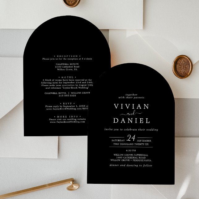 Minimalist Dark Black All In One Boho Arch Wedding Invitation (Minimalist Dark Black All In One Boho Arch Wedding Invitation)