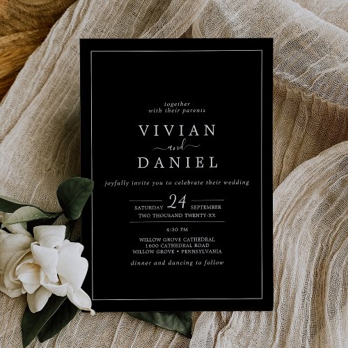 Minimalist  Dark Black Frame Wedding Invitation
