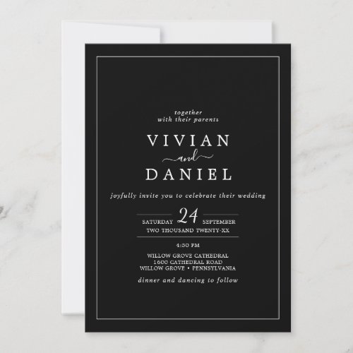 Minimalist  Dark Black Frame Wedding Invitation
