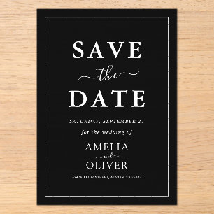 Minimalist Dark Black Luxury Acrylic Save The Date