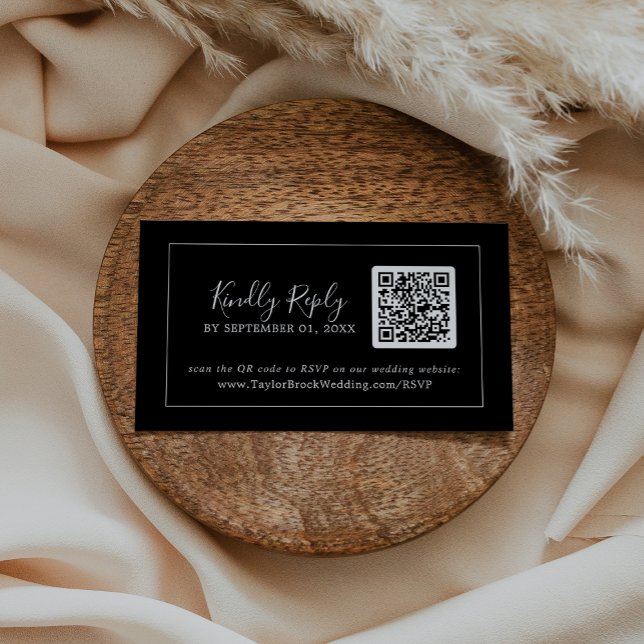 Minimalist | Dark Black QR Code Wedding RSVP Enclosure Card (Creator Uploaded)