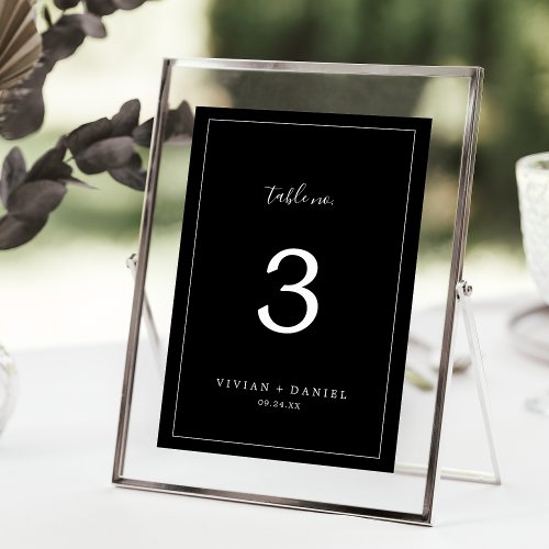 Minimalist  Dark Black Wedding Table Number