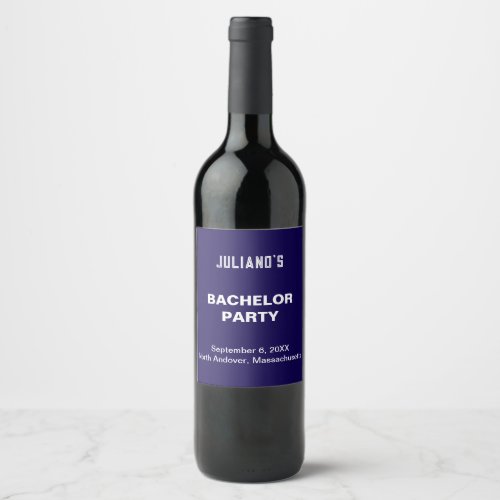 Minimalist Dark Blue Bachelor Party Wine Label