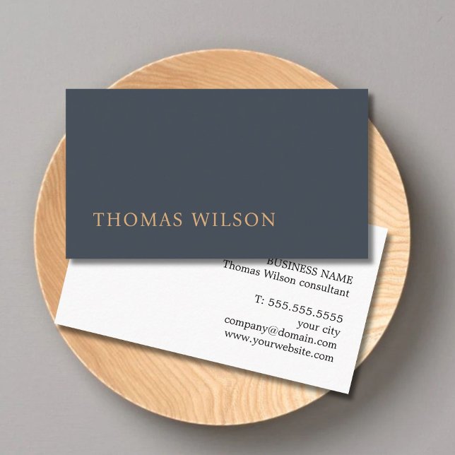 Minimalist Dark Blue Brown Consultant Business Card (Creator Uploaded)