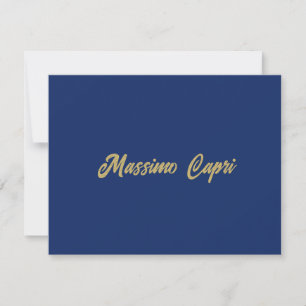 Minimalist Dark Blue Gold Color Own Name Bold Text Note Card