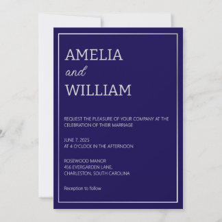 Minimalist Dark Blue Wedding Invitation Template