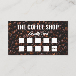 Minimalist dark brown coffee beans coffee shop loyalty card
