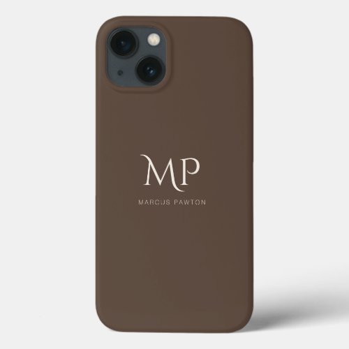 Minimalist Dark Brown Custom Monogram iPhone 13 Case