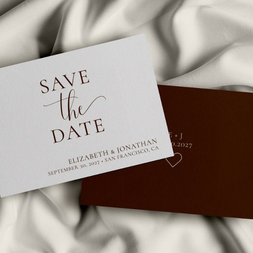 Minimalist Dark Brown Wedding Save The Date Card