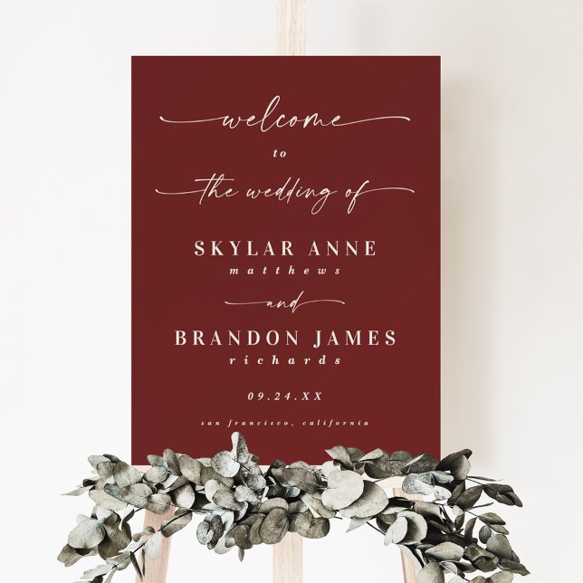 Minimalist Dark Cinnamon Red Welcome Wedding Sign (Creator Uploaded)