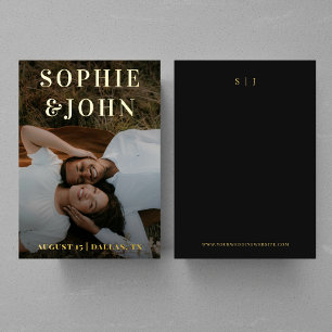 Minimalist Dark Faded Photo Monogram Save the Date Foil Invitation