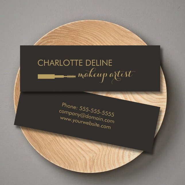 Minimalist Dark Gold Brush Makeup Artist Mini Business Card (Creator Uploaded)
