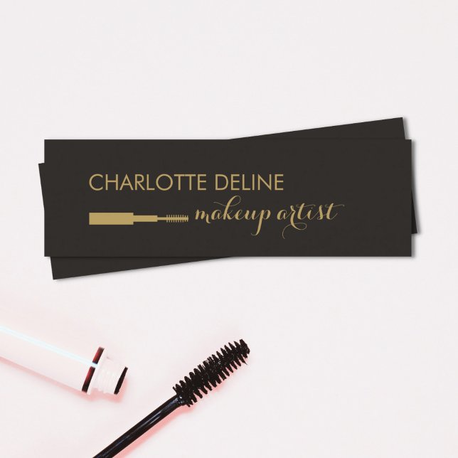 Minimalist Dark Gold Brush Makeup Artist Mini Business Card (Creator Uploaded)