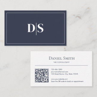 Minimalist Dark Gray and White Initials QR Code Business Card