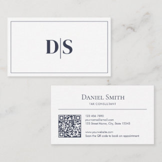 Minimalist Dark Gray on White Initials QR Code Business Card