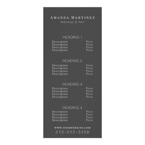 Minimalist Dark Gray Salon Price List Service Menu