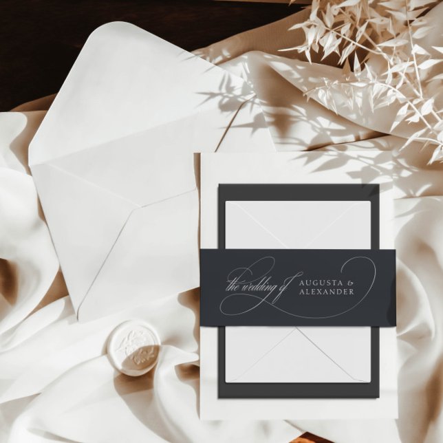 Minimalist Dark Gray Wedding Invitation Belly Band (Creator Uploaded)