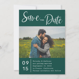 Minimalist Dark Green And White Photo Wedding Save The Date