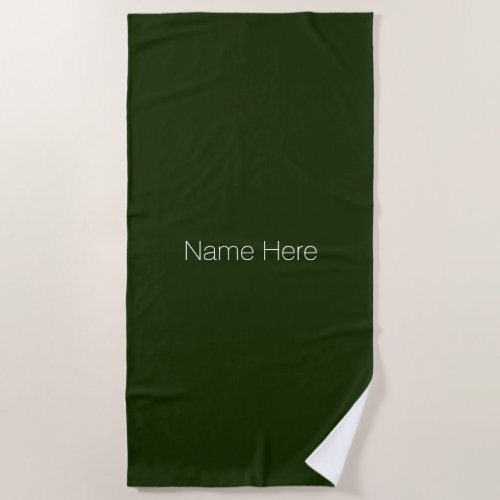Minimalist dark green custom name text monogram beach towel
