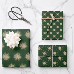 Minimalist Dark Green Elegant Gold Starbursts Wrapping Paper Sheets