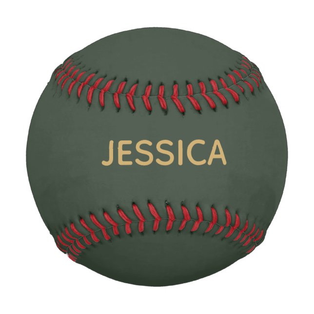 Minimalist dark green gold script personalized baseball (Front)