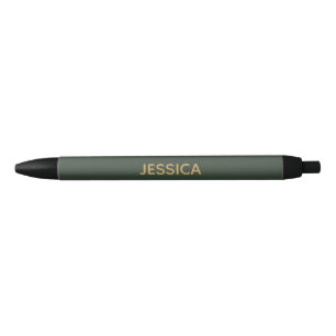 Minimalist dark green gold script personalized pen