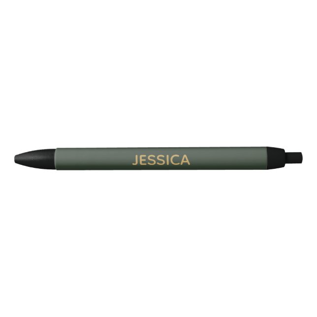Minimalist dark green gold script personalized pen (Front)