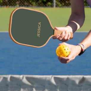 Minimalist dark green gold script personalized pickleball paddle