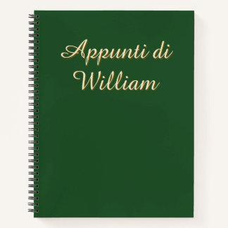 Minimalist Dark Green Italian Your Name Notebook